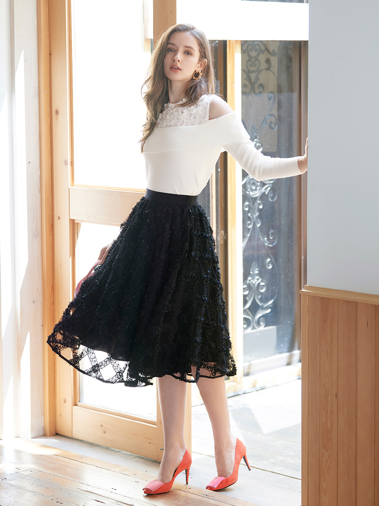 Chesty（チェスティ）チュール刺繍スカート(0 Black): Online Shop｜公式通販サイト