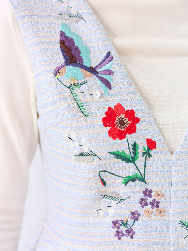 バード刺繍ツイードジャンパースカート