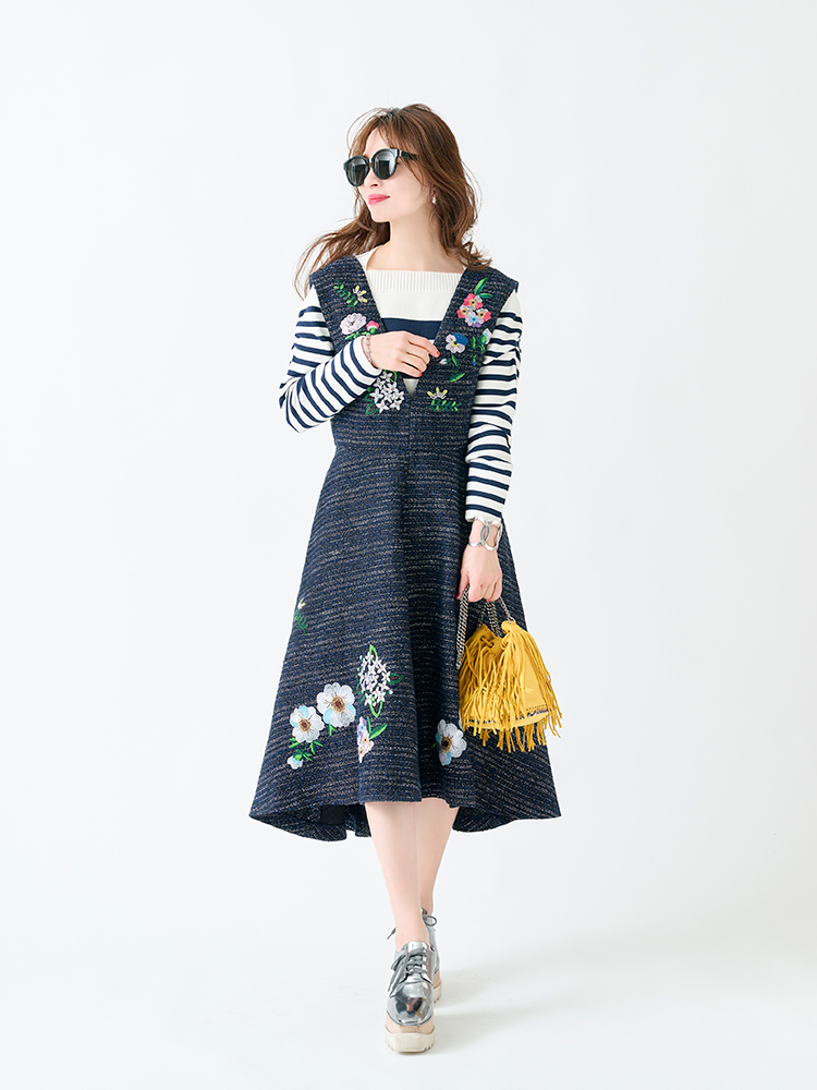 Chesty（チェスティ）ツイード刺繍ジャンパースカート(0 Navy): Online 